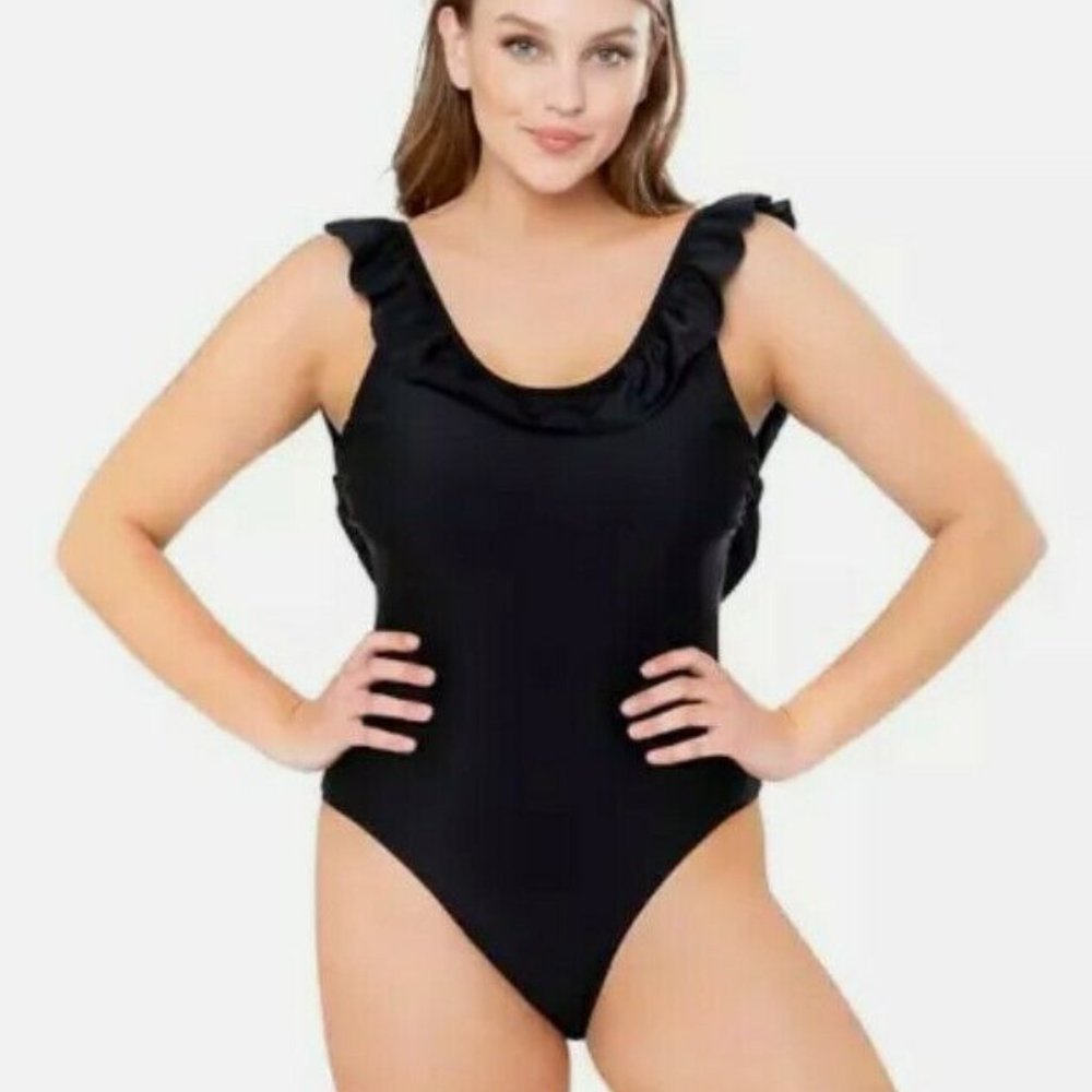 New Sugar Coast Black Ruffled One Piece Swimsuit